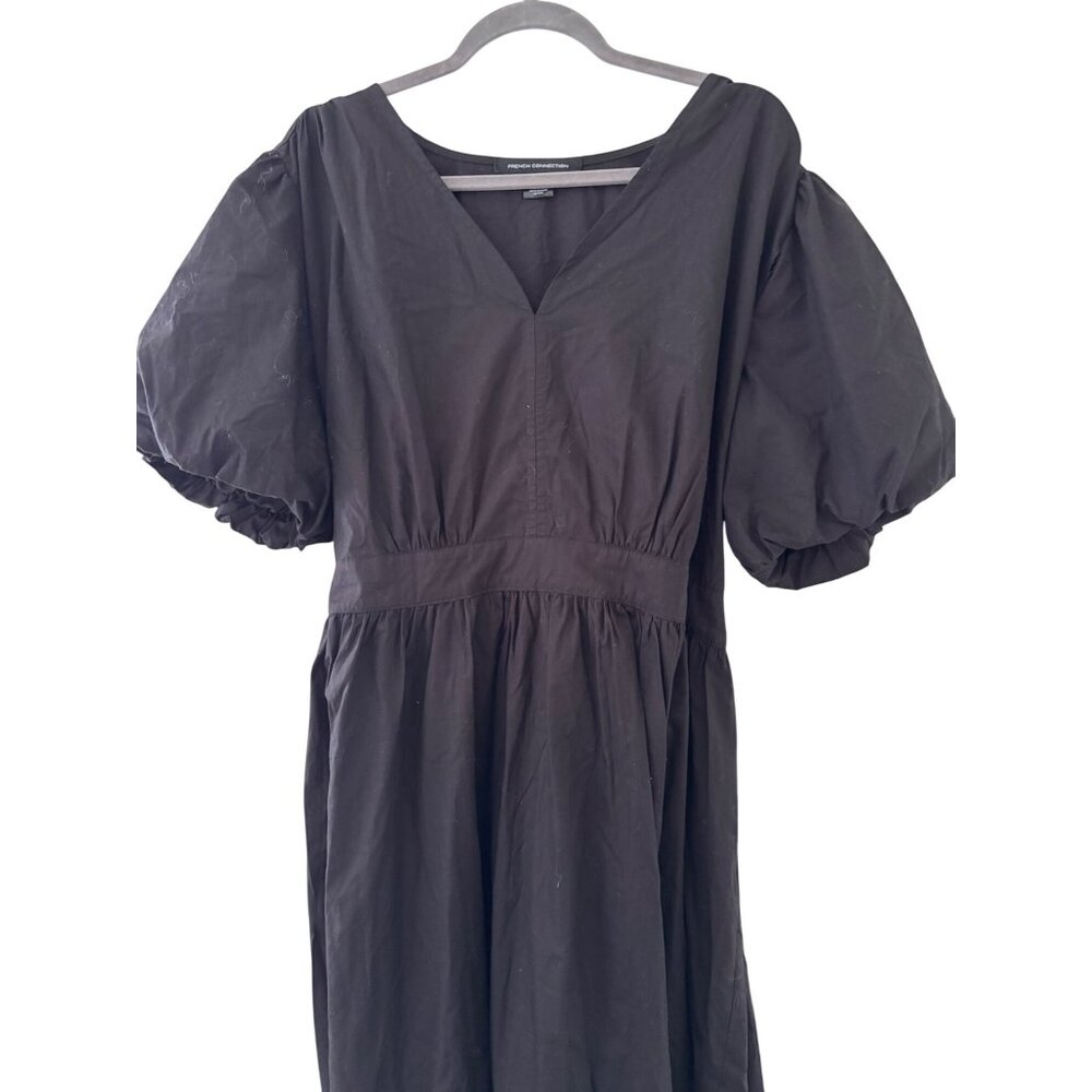 French Connection Black Puff Sleeve V-Neck Maxi Dress XXL Cotton Blend NWOT - Picture 11 of 13